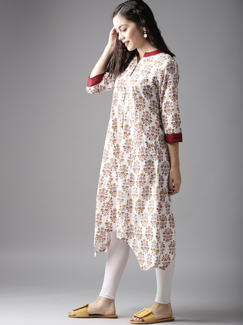 

Moda Rapido Women Off-White & Maroon Printed A-line Kurta