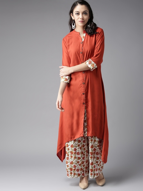 

Moda Rapido Women Rust Orange & White Solid Kurta with Palazzos