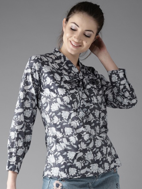 

Moda Rapido Women Navy Blue Floral Print Regular Top