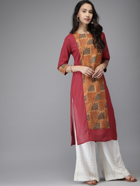 

Moda Rapido Women Maroon & Mustard Yellow Printed Kurta