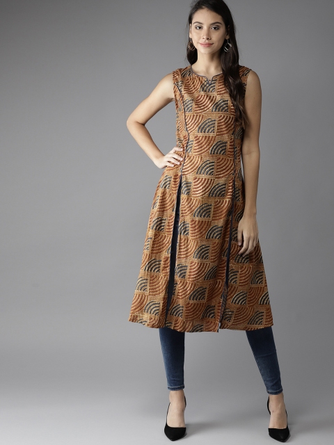 

Moda Rapido Women Brown & Navy Blue Printed A-Line Kurta