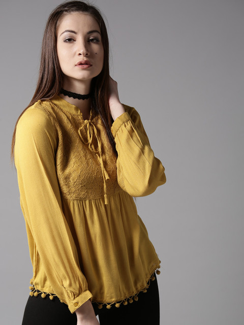 

Moda Rapido Women Mustard Yellow Solid A-Line Top