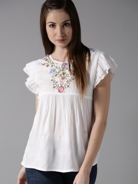 

Moda Rapido Women White Solid Empire Top