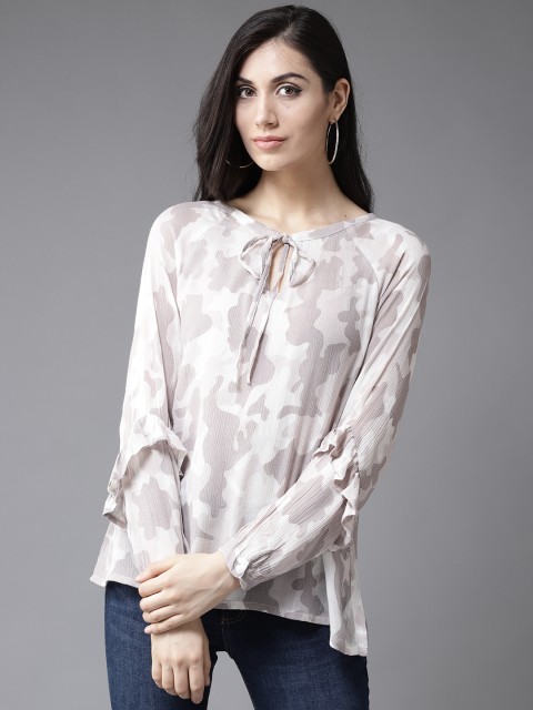 

Moda Rapido Women Beige & White Printed Top