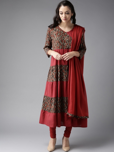 

Moda Rapido Women Maroon Printed Anarkali Kurta with Churidar & Dupatta