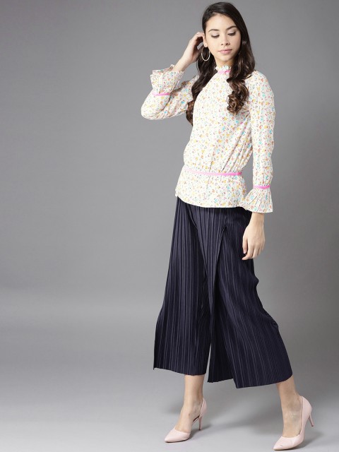 

Moda Rapido White & Pink Floral Print A-line Pure Cotton Top
