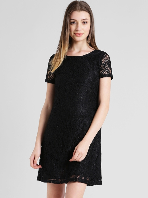

Zink London Women Black Self Design Sheath Dress