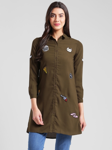 

Zink London Olive Green Solid Tunic