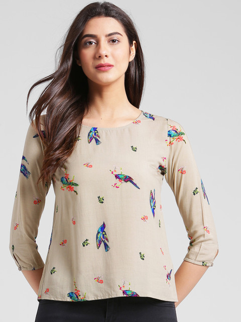 

Zink London Women Taupe Printed Top