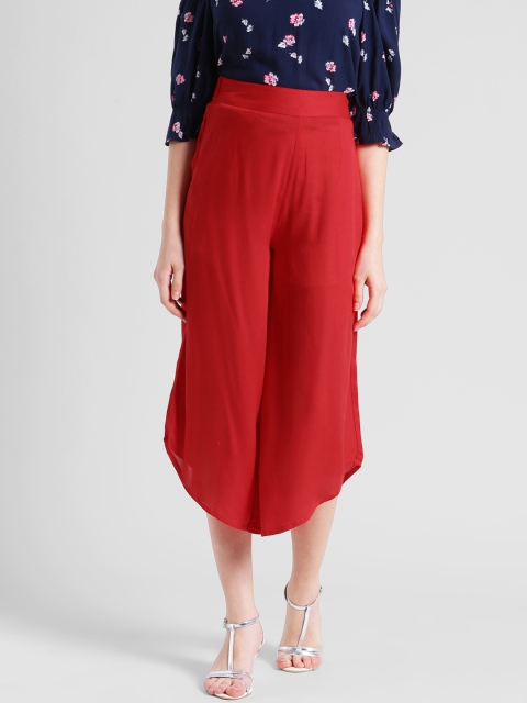 

Zink London Women Red Smart Slim Fit Solid Culottes