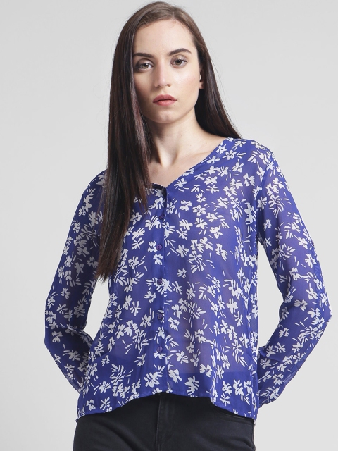 

Zink London Women Purple Printed Semi-Sheer Regular Top