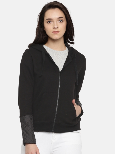 

Roadster Women Black Solid Hooded Sweatshirt