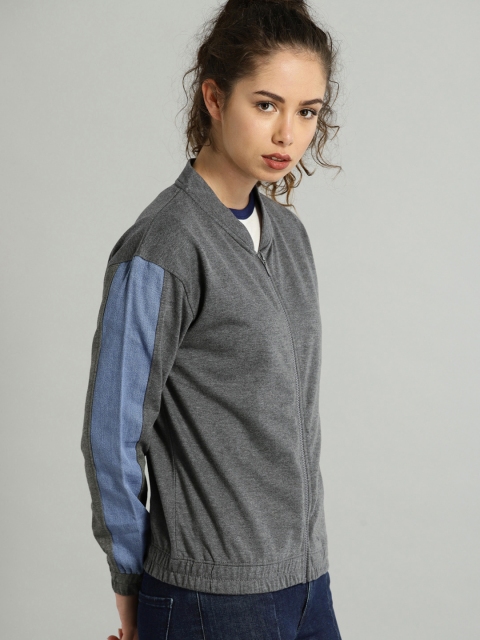 

Roadster Women Charcoal Grey Colourblock Sweatshirt