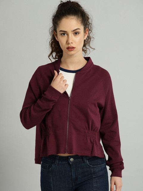 

Roadster Women Maroon Solid Sweatshirt