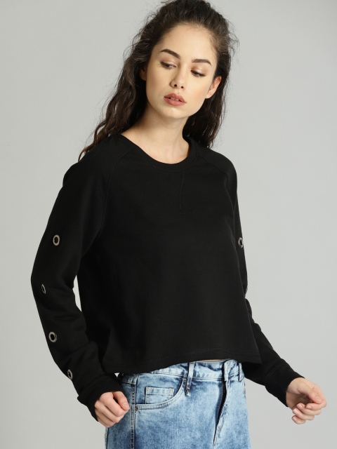 

Roadster Women Black Solid Sweatshirt