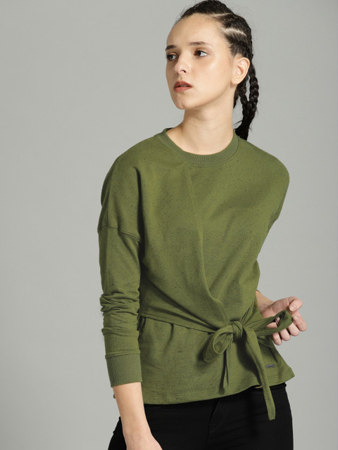 

Roadster Women Olive Green Solid Sweatshirt