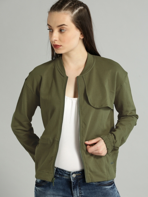 

Roadster Women Olive Green Solid Sweatshirt