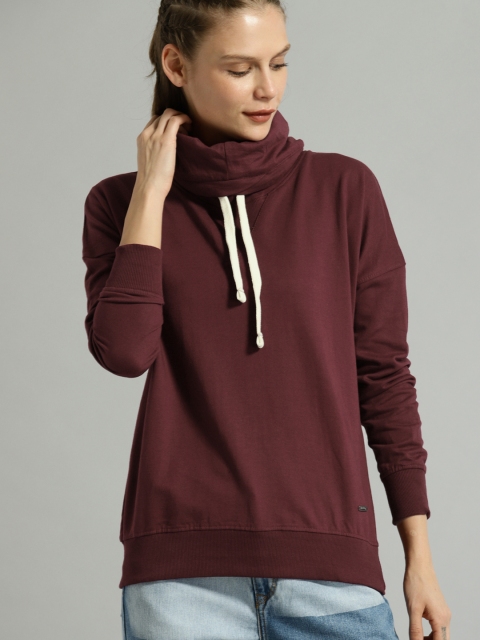 

Roadster Women Burgundy Solid Turtle Neck Sweatshirt