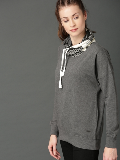 

Roadster Women Charcoal Solid Sweatshirt