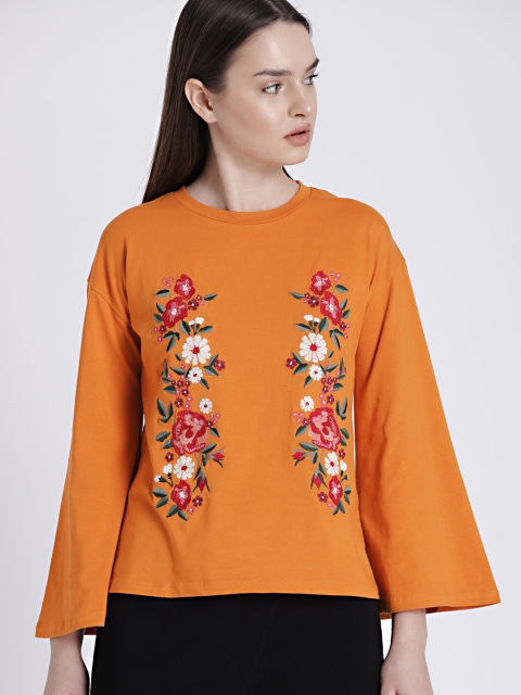 

Chemistry Women Orange Self Design Top