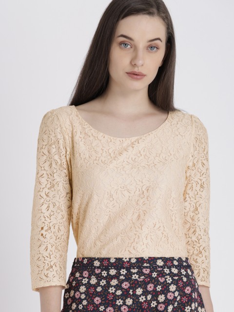

Chemistry Women Peach-Coloured Self Design Top