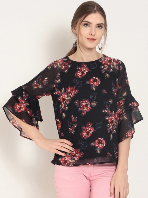 

RARE Women Black Floral Printed Top