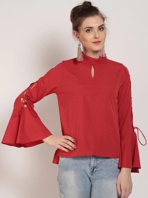 

RARE Women Red Self Design High-Low Top