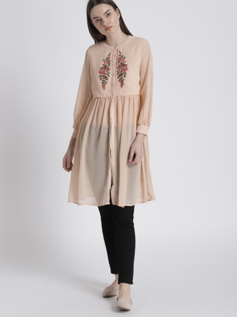 

Chemistry Peach-Coloured Embroidered Semi Sheer Tunic