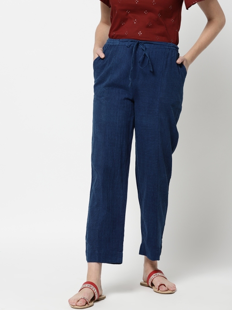

Fabindia Women Navy Blue Regular Fit Self Design Trousers