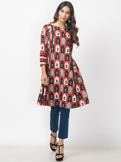 

Fabindia Maroon & Black Handblock Print Tunic