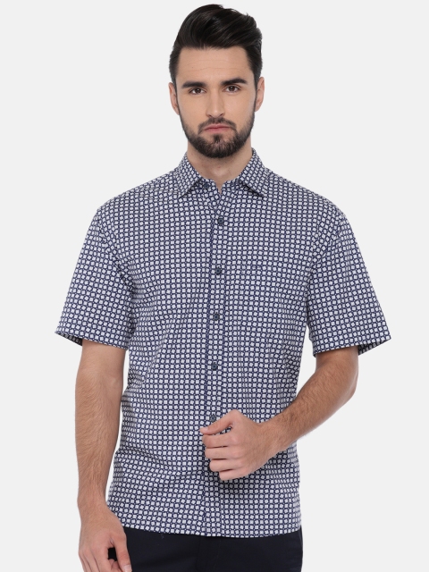 

ColorPlus Men Navy & White Regular Fit Printed Casual Shirt, Navy blue