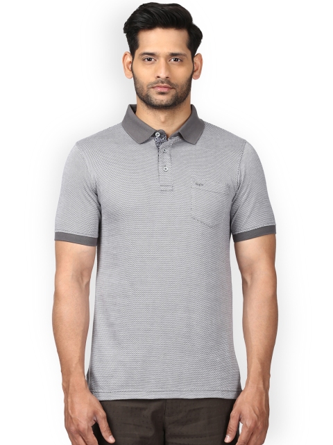 

ColorPlus Men Grey Self Design Polo Collar T-shirt
