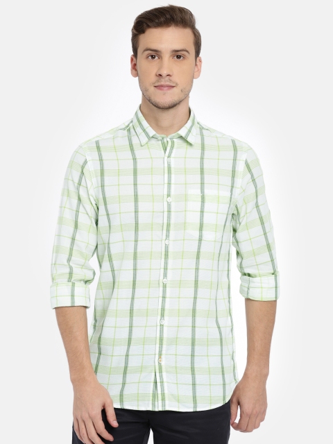 

ColorPlus Men White & Green Contemporary Fit Checked Casual Shirt