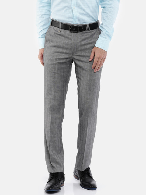 

Park Avenue Men Grey Slim Fit Checked Formal Trousers