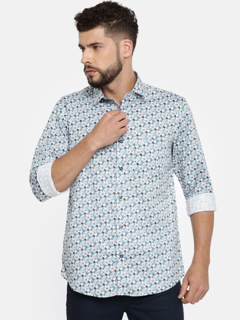 

ColorPlus Men Blue & White Tailored Fit Floral Printed Casual Shirt