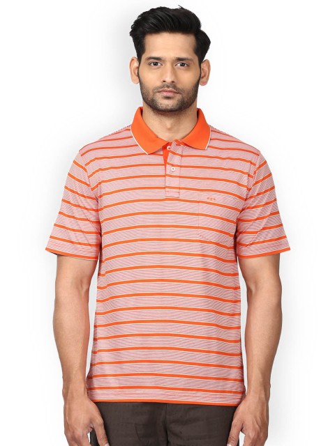 

ColorPlus Men Orange Striped Polo Collar T-shirt