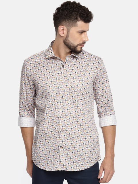 

ColorPlus Men White & Yellow Tailored Fit Floral Printed Casual Shirt