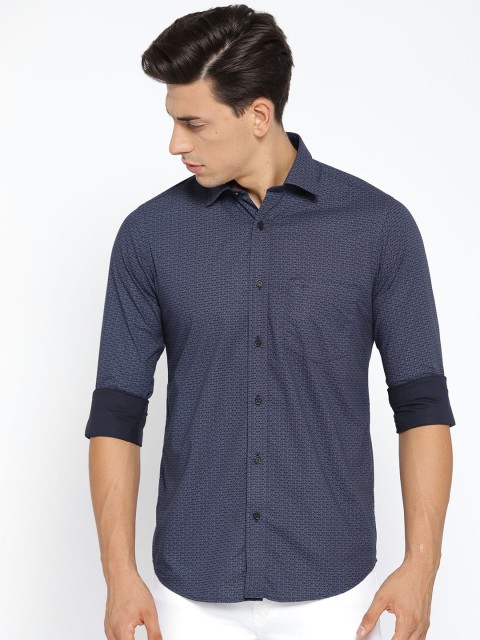 

ColorPlus Men Navy Tailored Fit Printed Casual Shirt, Navy blue