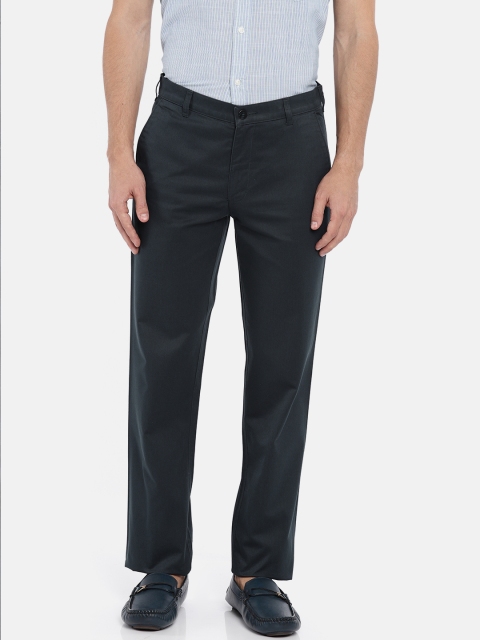 

ColorPlus Men Navy Tailored Regular Fit Solid Regular Trousers, Navy blue