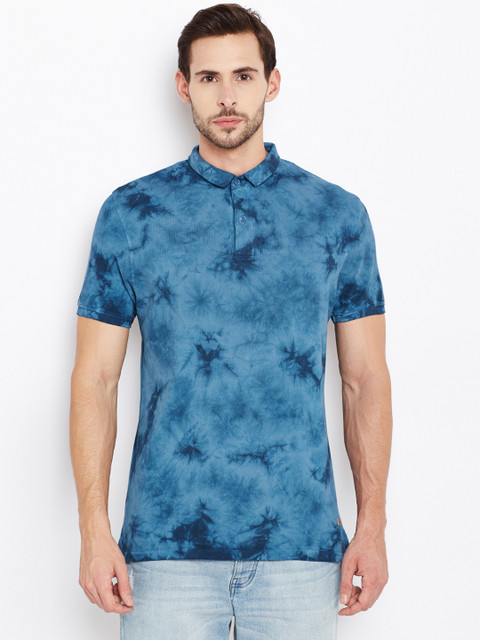

Crimsoune Club Men Blue Printed Slim Fit Polo Collar T-shirt