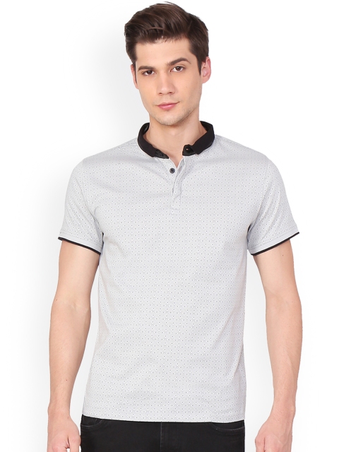 

V Dot Men Grey Printed Mandarin Collar T-shirt