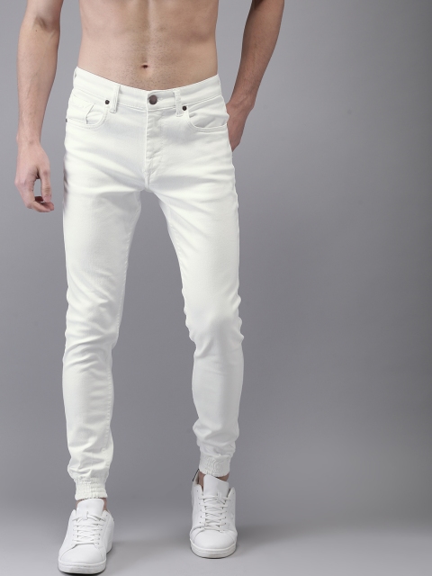 

HERE&NOW Men White Jogger Mid-Rise Clean Look Stretchable Jeans