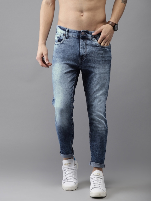 

HERE&NOW Men Blue Slim Fit Mid-Rise Clean Look Stretchable Cropped Jeans