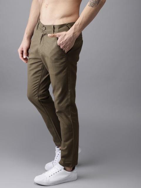 

HERE&NOW Men Brown Slim Fit Solid Cropped Trousers