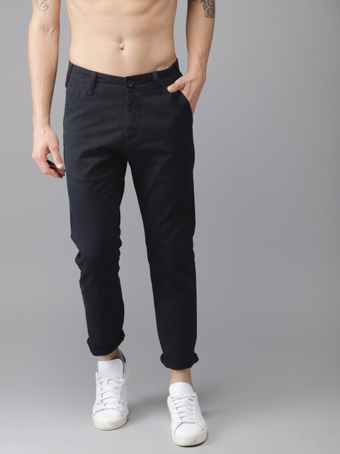 

HERE&NOW Men Navy Blue Slim Fit Solid Cropped Chinos
