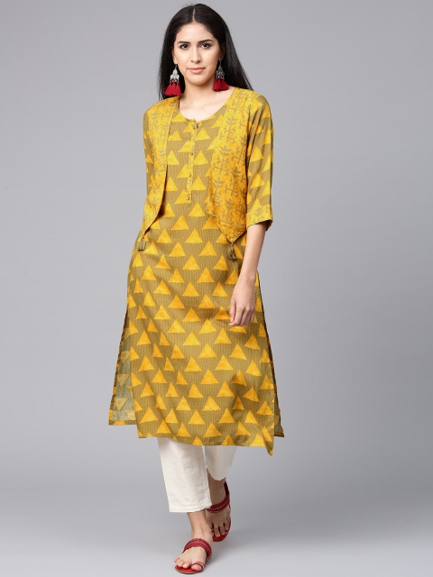 

Shree Women Mustard Yellow Printed Straight Kurta