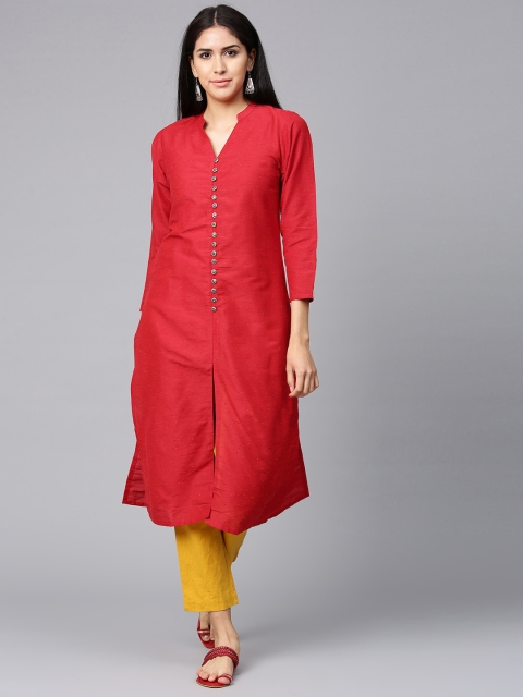 

Shree Women Red Solid Straight Kurta