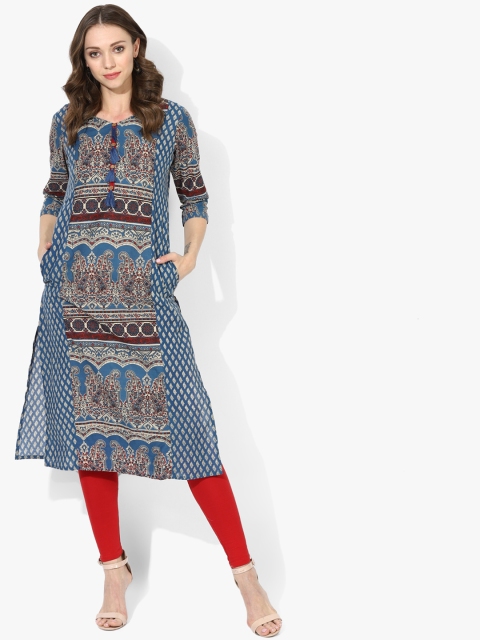 

Sangria Women Blue Printed Straight Kurta