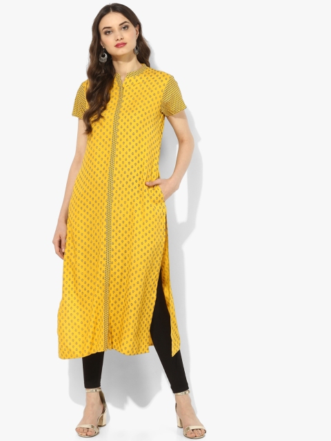

Sangria Women Yellow Printed Straight Kurta