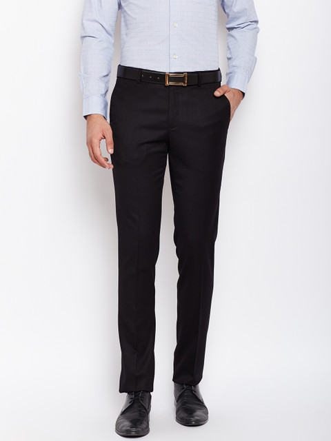 

Blackberrys Men Black Regular Fit Self Design Formal Trousers